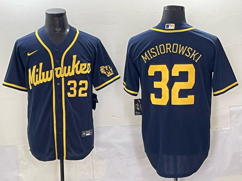 Men's Milwaukee Brewers Jacob Misiorowski #32 Navy Alternate 2 Jersey